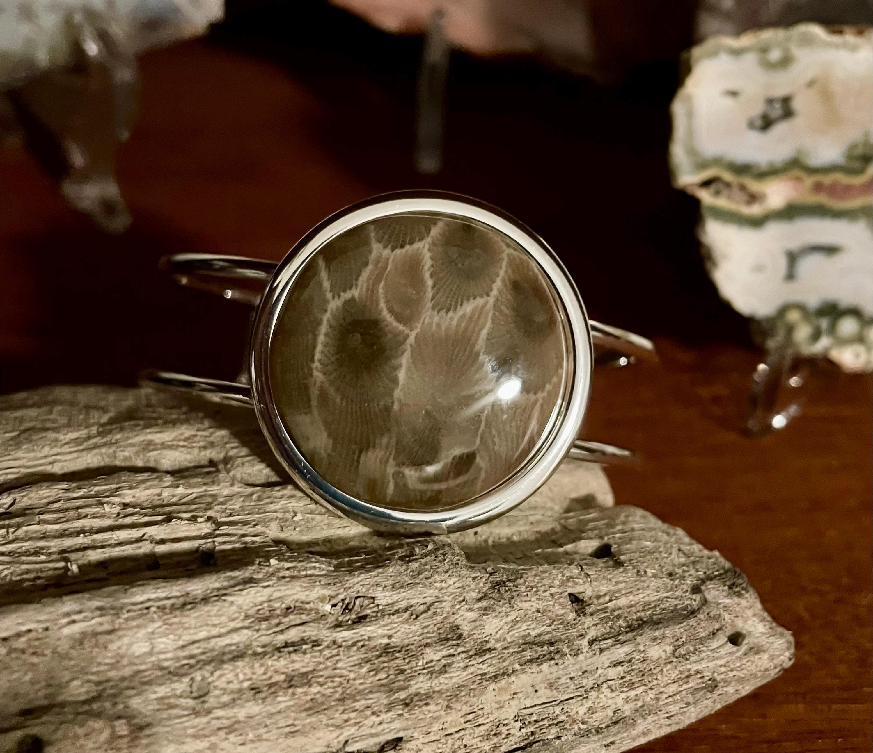 Petoskey Stone Cuff Bracelet, Silver Plated Brass India