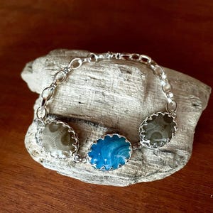 Petoskey stone and Leland Blue sterling silver Bracelet