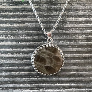 Petoskey Stone Necklace, Sterling Silver