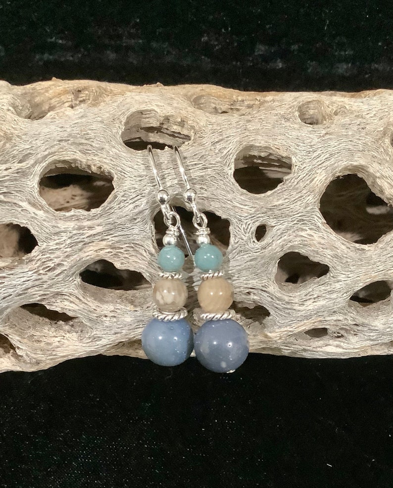 Sterling Silver Leland Blue and Petoskey Stone Graduated Sphere Earrings