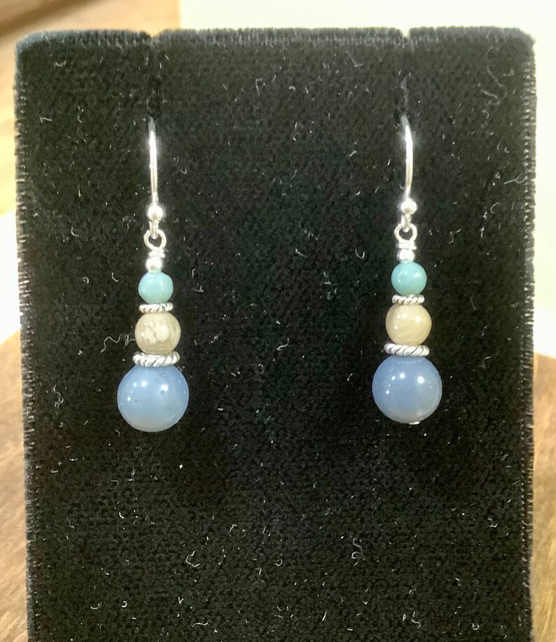 Sterling Silver Leland Blue and Petoskey Stone Graduated Sphere Earrings