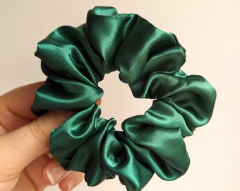 Deep green satin scrunchie | Super soft for healthy hair