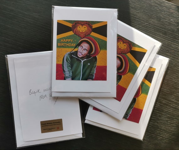 Bob Marley Happy Birthday Card, Jamaica, Rasta Lion. Wailers
