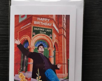 Carte d'anniversaire Morrissey, vierge à l'intérieur avec enveloppe, enveloppée de plastique. Les Smiths, Salford Lads Club Format A6