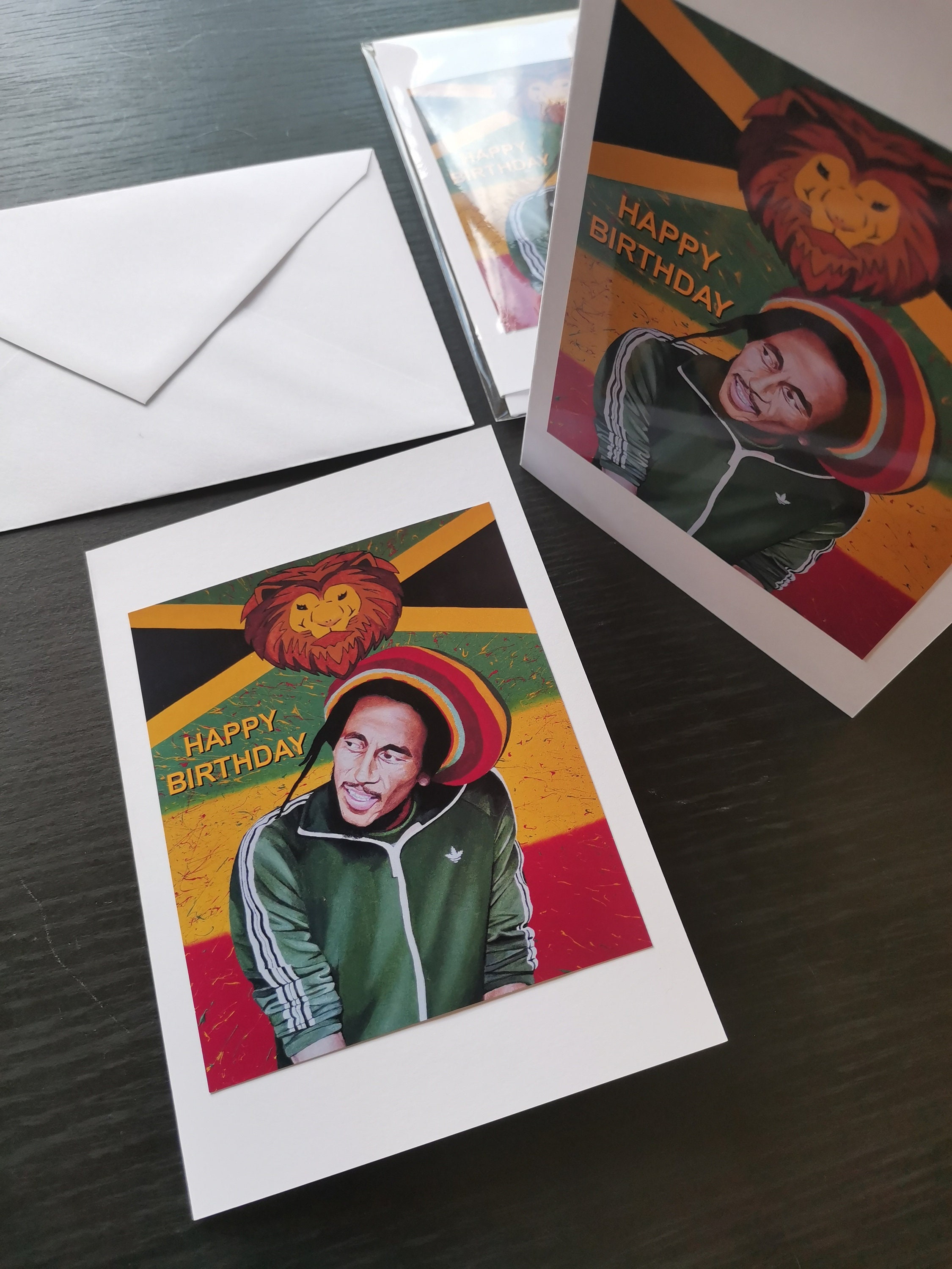 Bob Marley Happy Birthday Card, Jamaica, Rasta Lion. Wailers