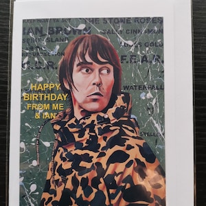 Ian Brown, Stone Roses, cartão de feliz aniversário, cartão Ian Brown, interior em branco, envelope, saco plástico