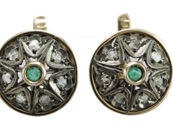 Viktorianischen Smaragd Diamant 12K gold Ohrringe