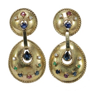 Vintage diamonds, sapphire, emerald, ruby, 14 K gold.