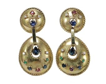 Vintage diamonds, sapphire, emerald, ruby, 14 K gold.