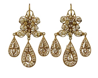 Victorian pearls 14K gold dangle earrings