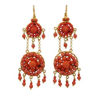 Victorian coral 14K gold dangle earrings