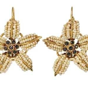 Victorian pearls sappires 14K gold earrings