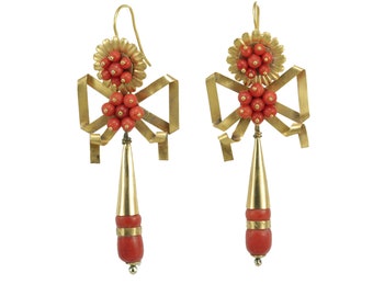 Victorian coral 14K gold dangle earrings