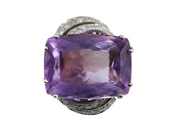 Vintage amethyst diamond 9K gold ring