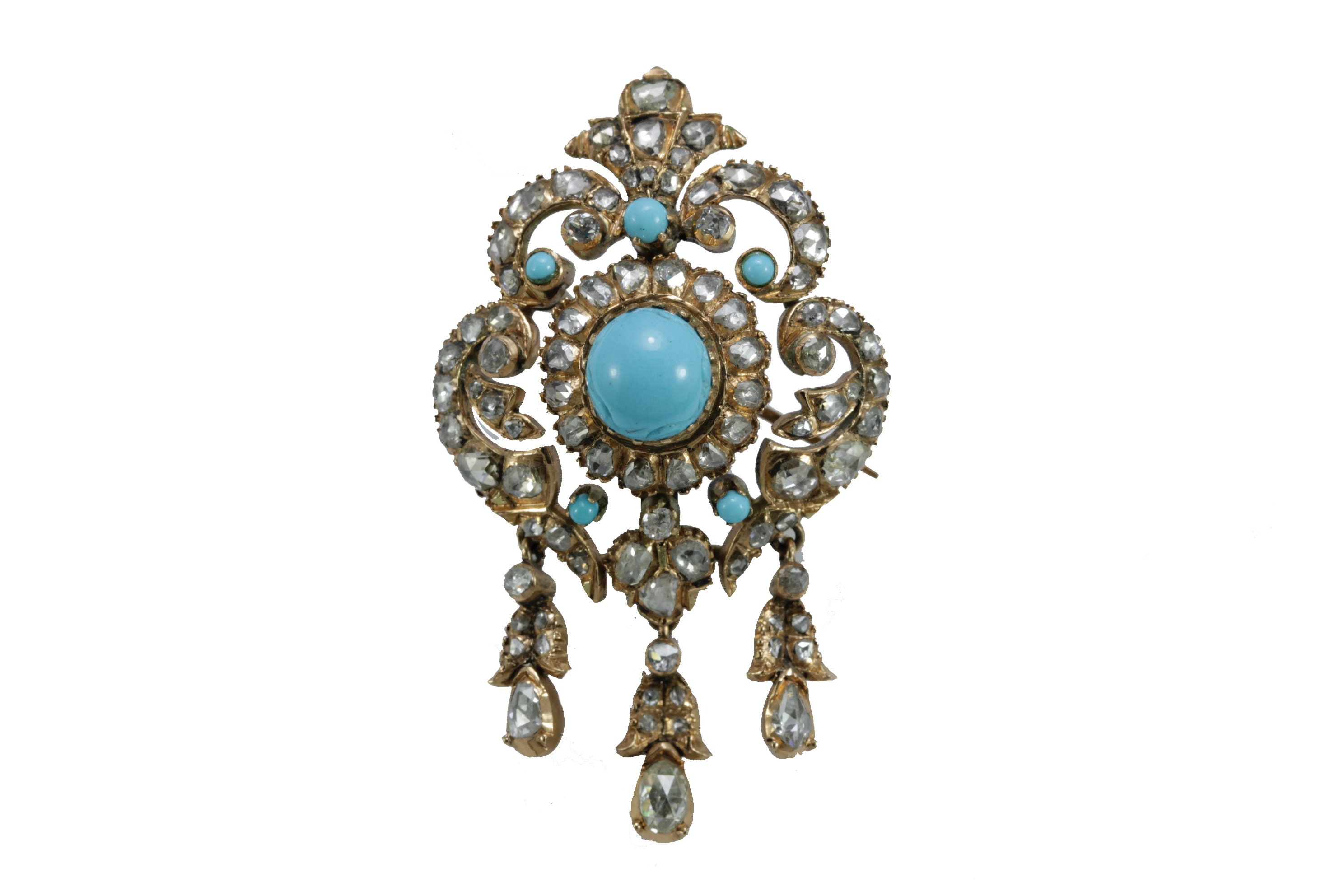 Broche épée XIXe Siècle Or 18k - Diamants, Perles, Turquoise - Pièce Rare +6g
