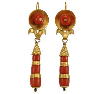 Victorian coral 14K gold dangle earrings