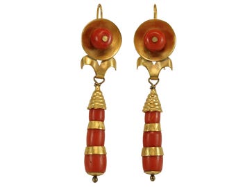 Victorian coral 14K gold dangle earrings