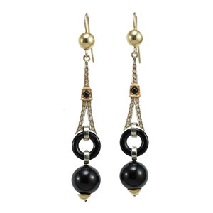 Art deco onyx diamond 12 K gold earrings