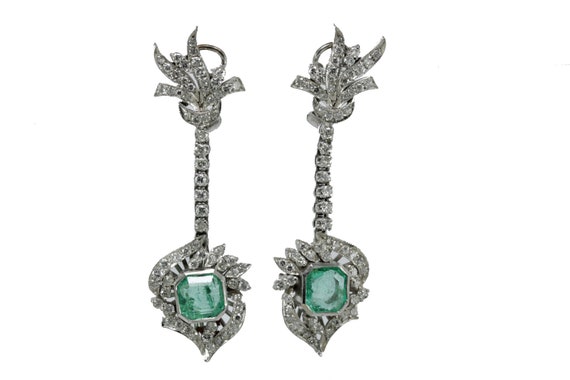 Art Deco natural Colombian emerald diamond platin… - image 1