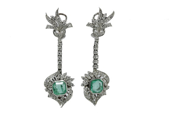 Art Deco natural Colombian emerald diamond platinu