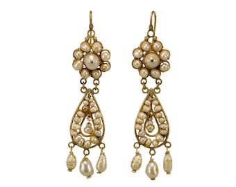 Victorian pearls 14K gold dangle earrings