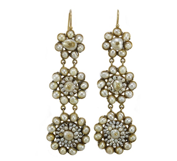 Victorian pearls 14K gold earrings