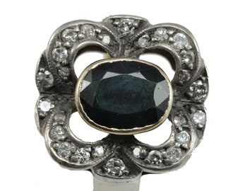 Vintage saffier diamant 12K gouden ring