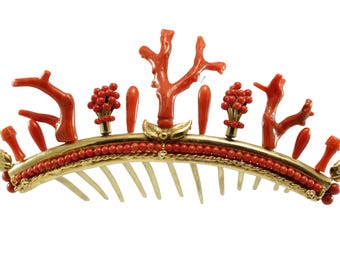 Viktorianische Koralle Silber vergoldet Tiara