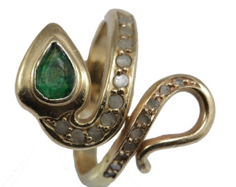 Victorian emerald diamond 12K gold snake ring