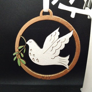 Wooden Dove and olive branch, Christmas tree decoration