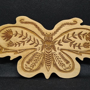 Folk art Moth decoration laser cut and etched, wooden decoration