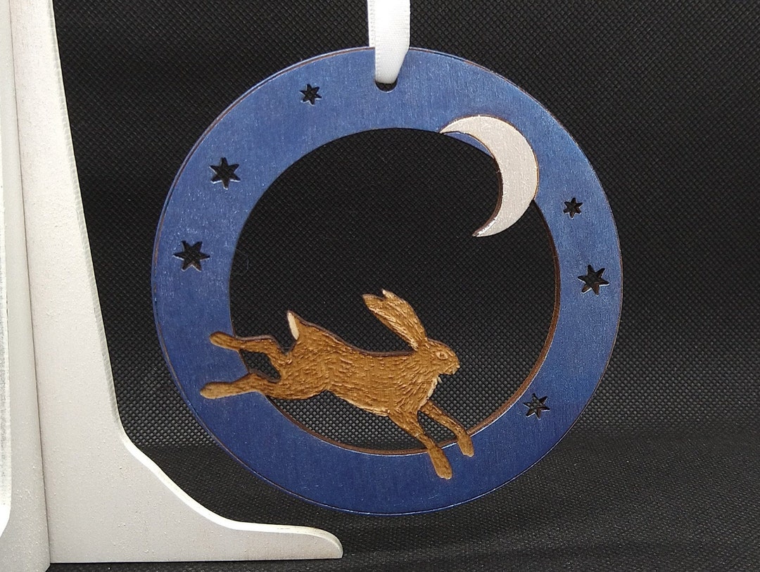 The Hare and the Moon, Folk Art, Laser Etched and Cut Decoration - Etsy UK