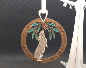 Winter Rabbit, hand painted, laser-etched & laser cut from wood