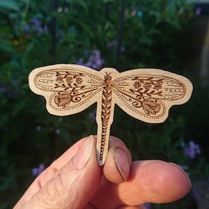 Etched wooden dragon fly decoration Folk art laser cut birch