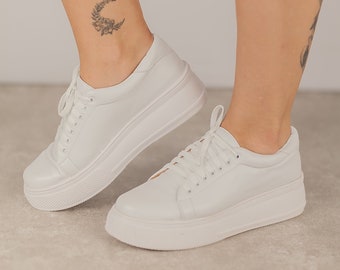 vegan white platform sneakers
