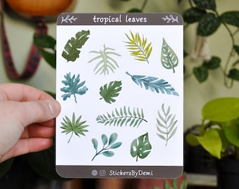 Tropical Leaves Sticker Sheet | Plant Stickers | Journal Vinyl Sticker