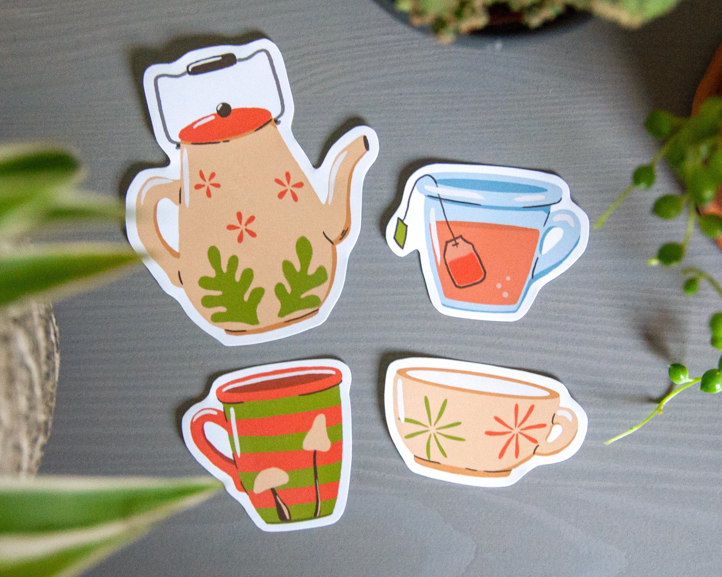 Teapot and Teacups Sticker Set Etsy UK