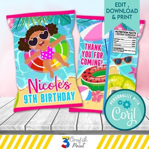 Pool-Chip-Beutel, Pool-Party-Chip-Beutel, Pool-Party-Geburtstag-Chip-Beutel, Pool-Party-Sommer, Schule Pool-Party-Chip-Beutel, Schwimm-Party-Chip-Beutel