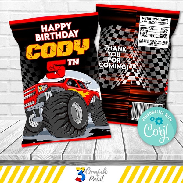 Monster Truck Chip Bag - Monster Truck Favor Bag - Monster Jam - Monster Truck Chip bags - Chip Bag- Monster Jam - Monster Truck Birthday