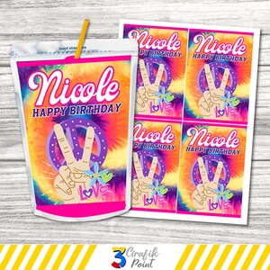 Tie dye Juice Pouch Labels, Tie dye Juice Labels, Printable Juice Wrappers, Tie dye birthday, Tie dye Capri Sun Label, Tie dye