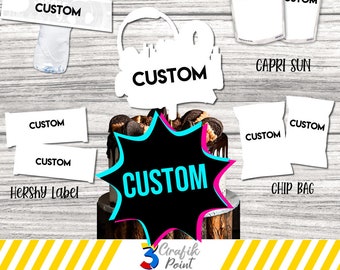 Custom Pack printable, Custom Favor Bag, Custom chip bag, Custom water bottle label, Custom party, custom cake topper