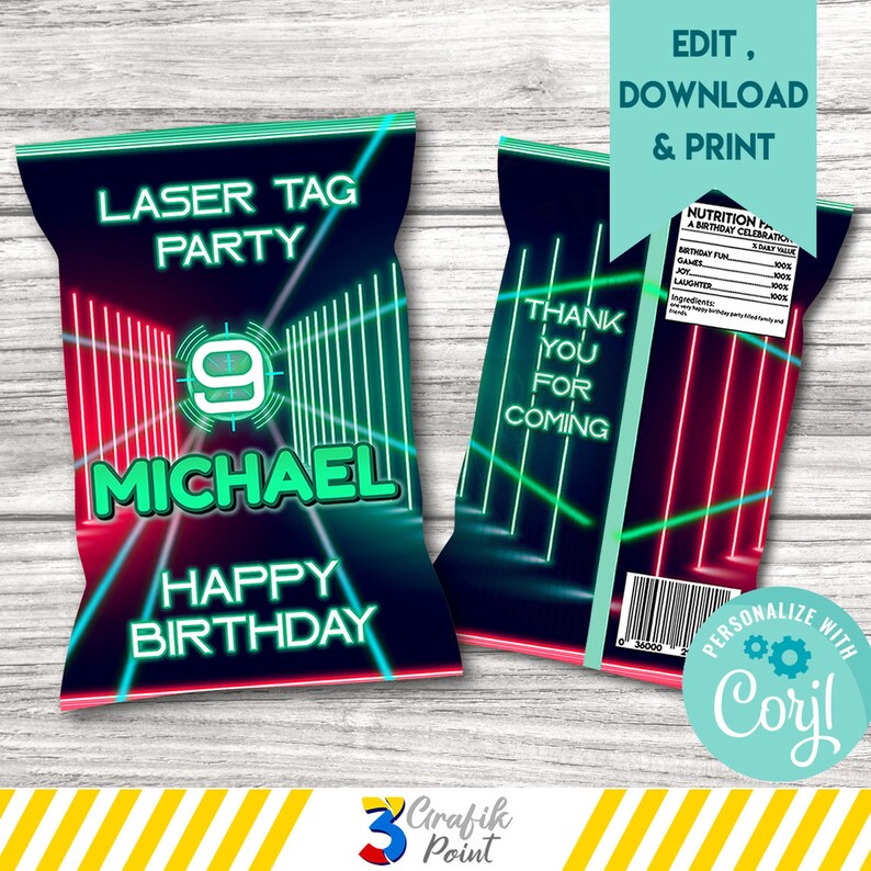 Laser Tag Party Chip Bag Printable Neon Favor Bag Neon Glow Etsy