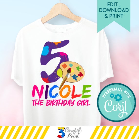 Art Paint Party Iron-On Transfer: Customizable T-Shirt Template (Corjl Editable, 8.5x11 PNG)