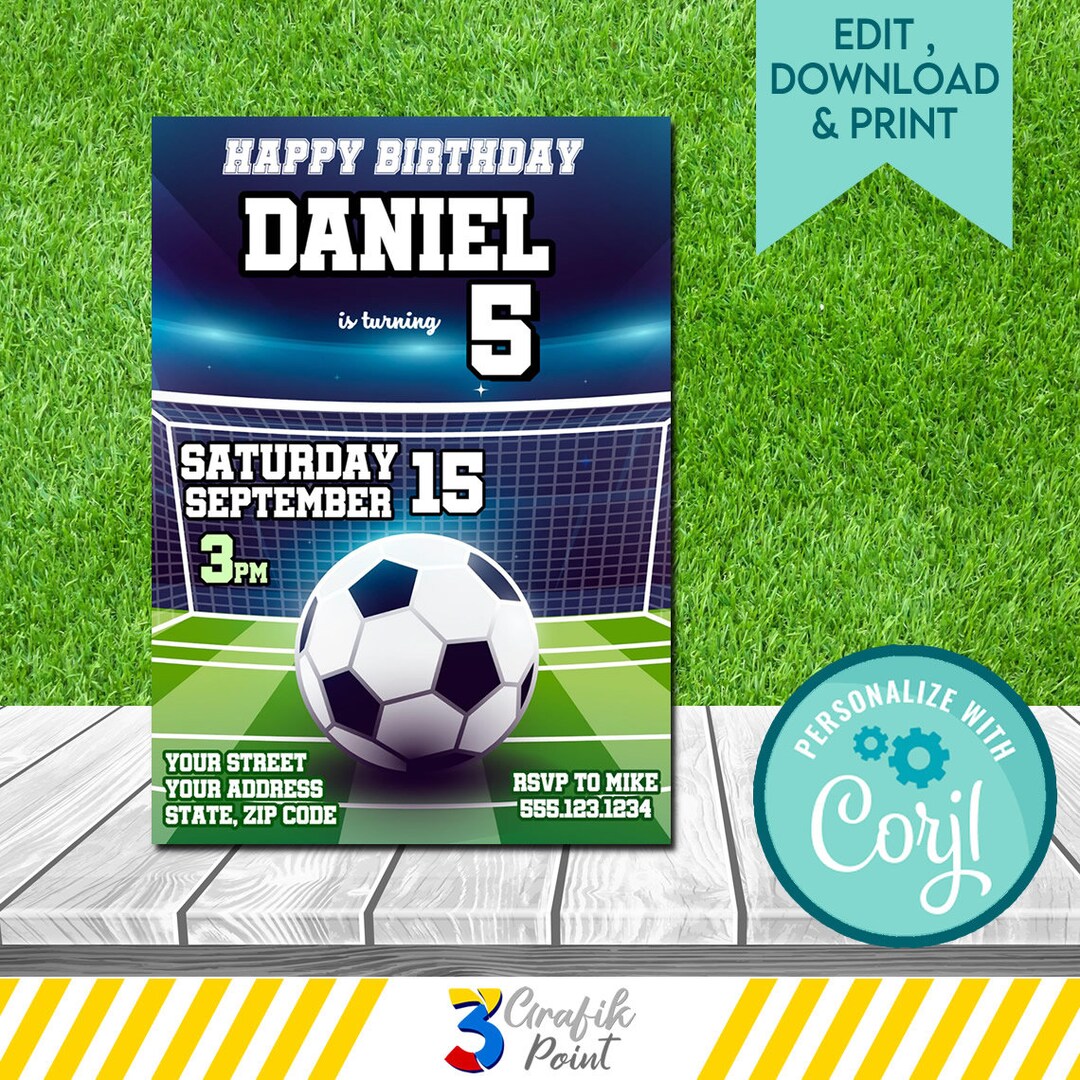 Editable Soccer Invitation Template, Soccer Birthday Invite, Soccer Editable Soccer Invitation Template, Soccer Birthday Invite, Soccer