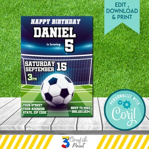 Bearbeitbare Fußball Einladungsvorlage, Fußball Geburtstagseinladung, Fußball Geburtstagseinladung, Fußball Geburtstag, Futbol Party