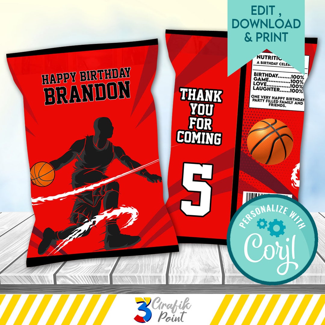 Editable Template Basketball Chip Bag, Sport Chip Bag, Basketball