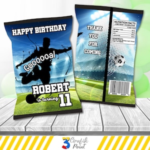 Editable Soccer Chip Bag Template: Football Birthday Party Favor (Digital Download)