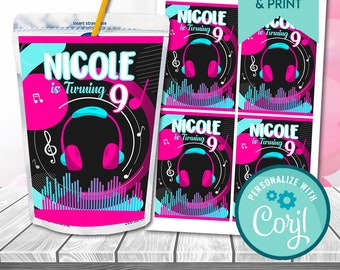 Musical Birthday Juice Pouch Labels: Editable Capri Sun Wrappers (Digital)