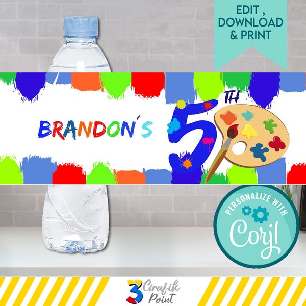 Editable Art Paint Party Water Label  Template,  Paint Party Birthday, Craft Party, Craft Birthday,  Art Paint Birthday
