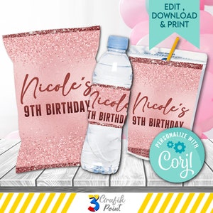 Rose Gold Birthday Bundle: Editable Party Favors (Digital Download)